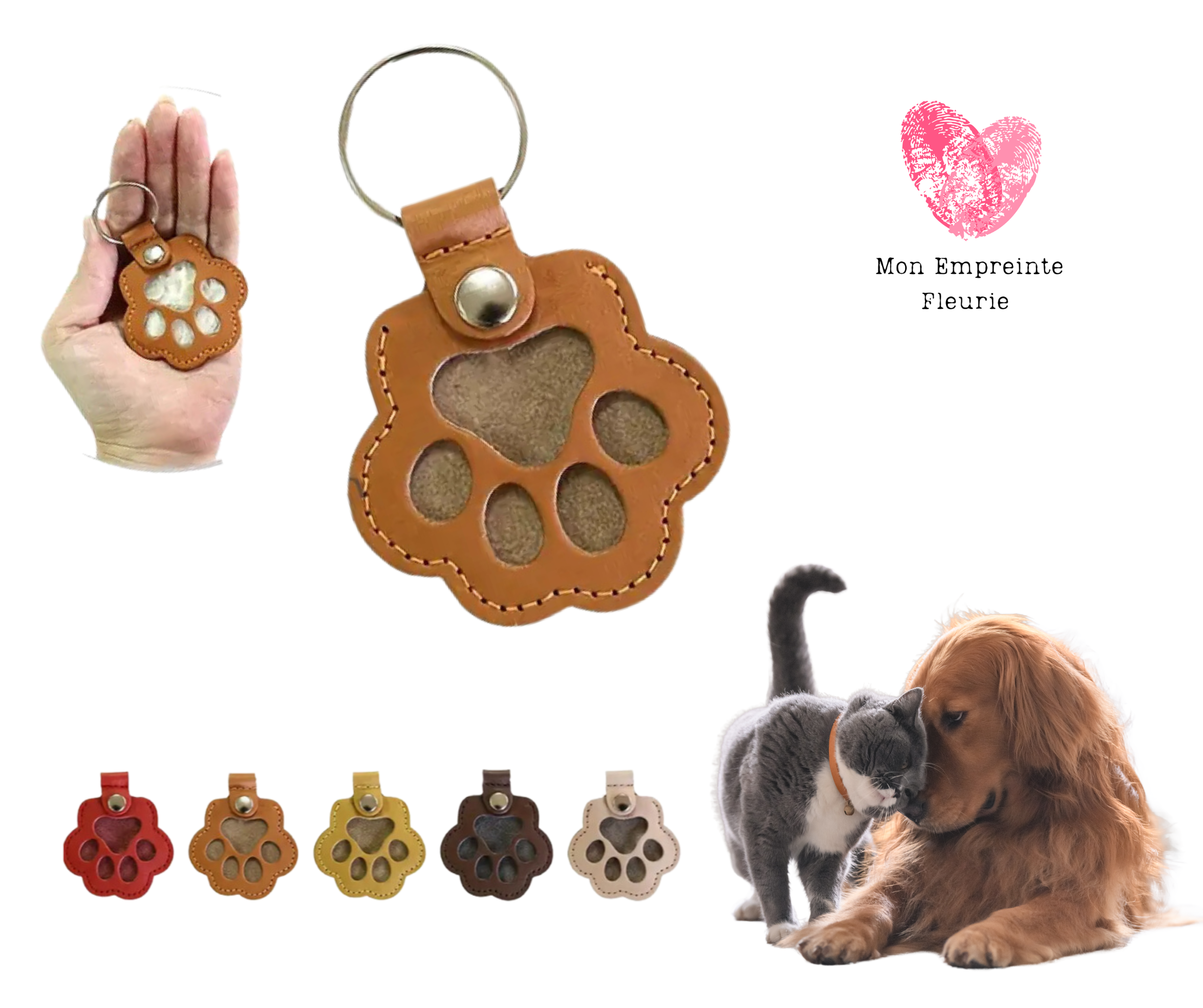Porte clé Cuir Empreinte Poils Chien/Chat